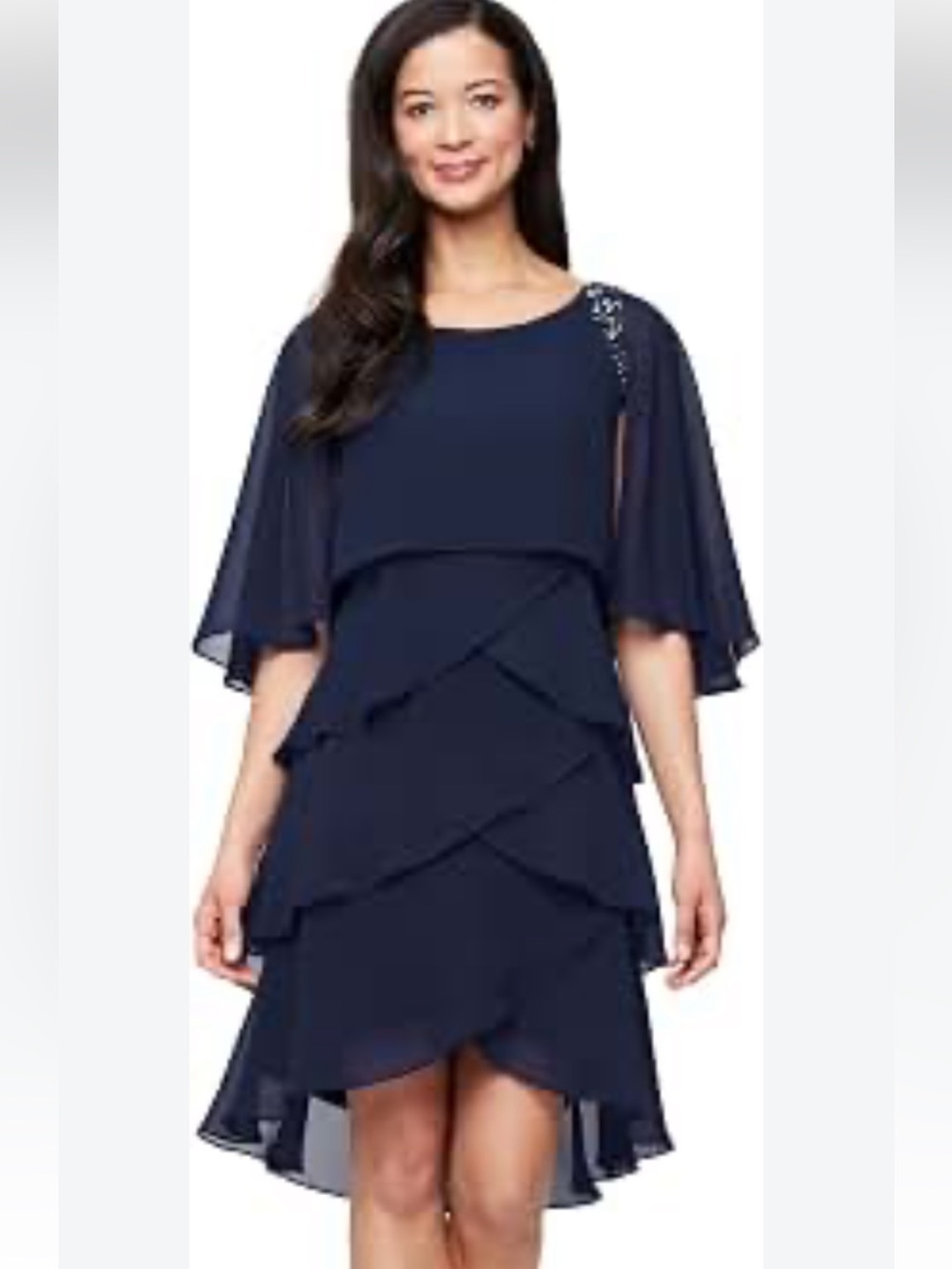 Ignite Evenings Layered Ruffle Navy Midi Dress Sz 14 NWT